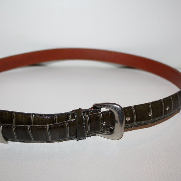 Cipriani Italian Alligator Calfskin Waist Belt GREY W SILVER BUCKLE 34" 85 CM